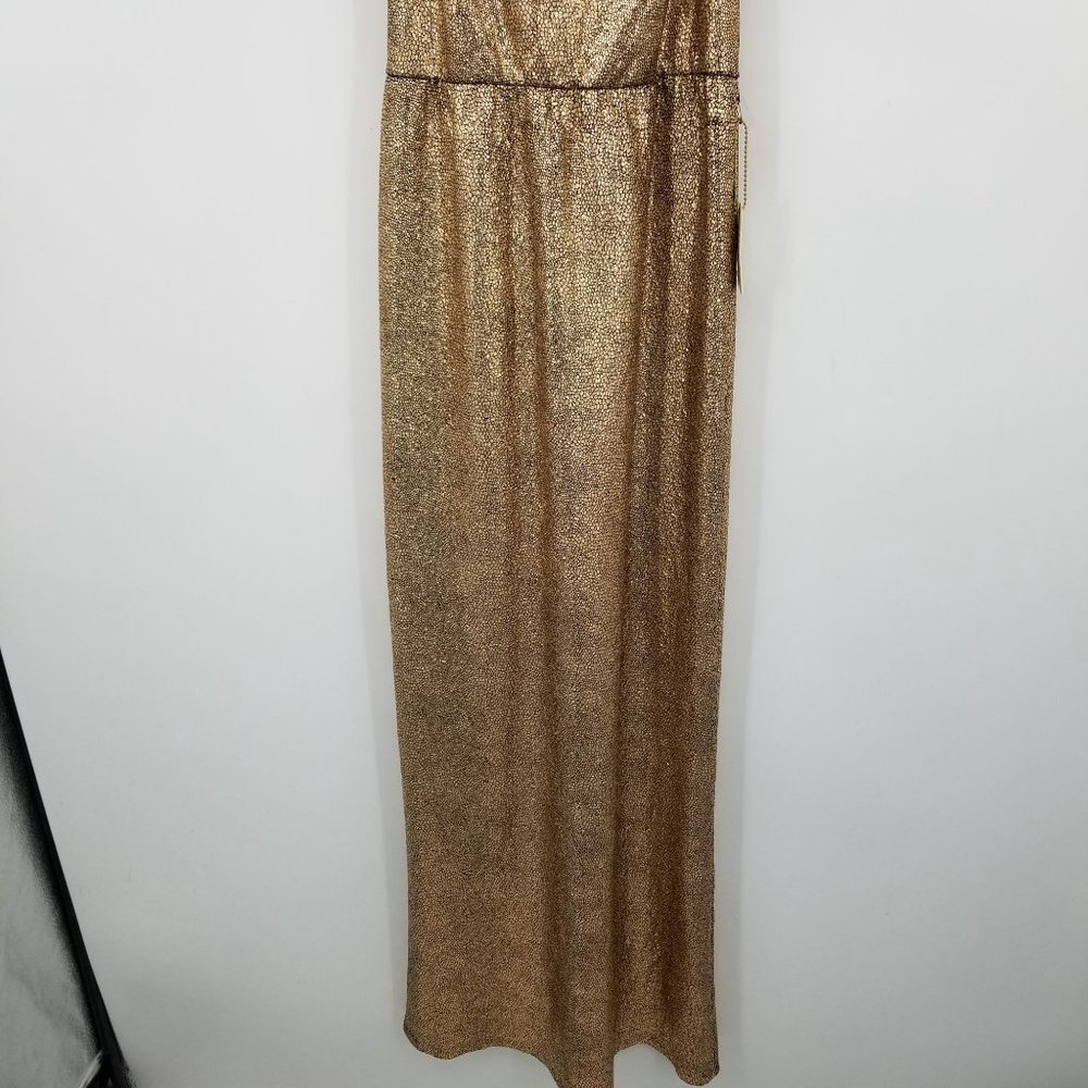 NWT Forever 21 Rose Gold Crackle Look Evening Maxi Dress Size Small - Picture 7 of 12